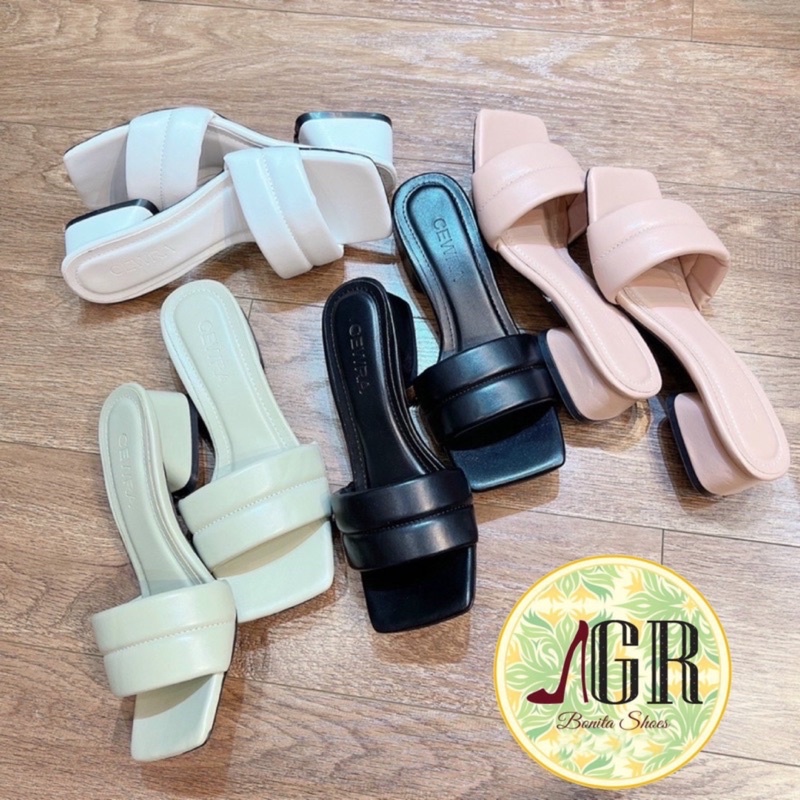 Guốc bản phồng viền giữa gót vuông xéo 3 cm
