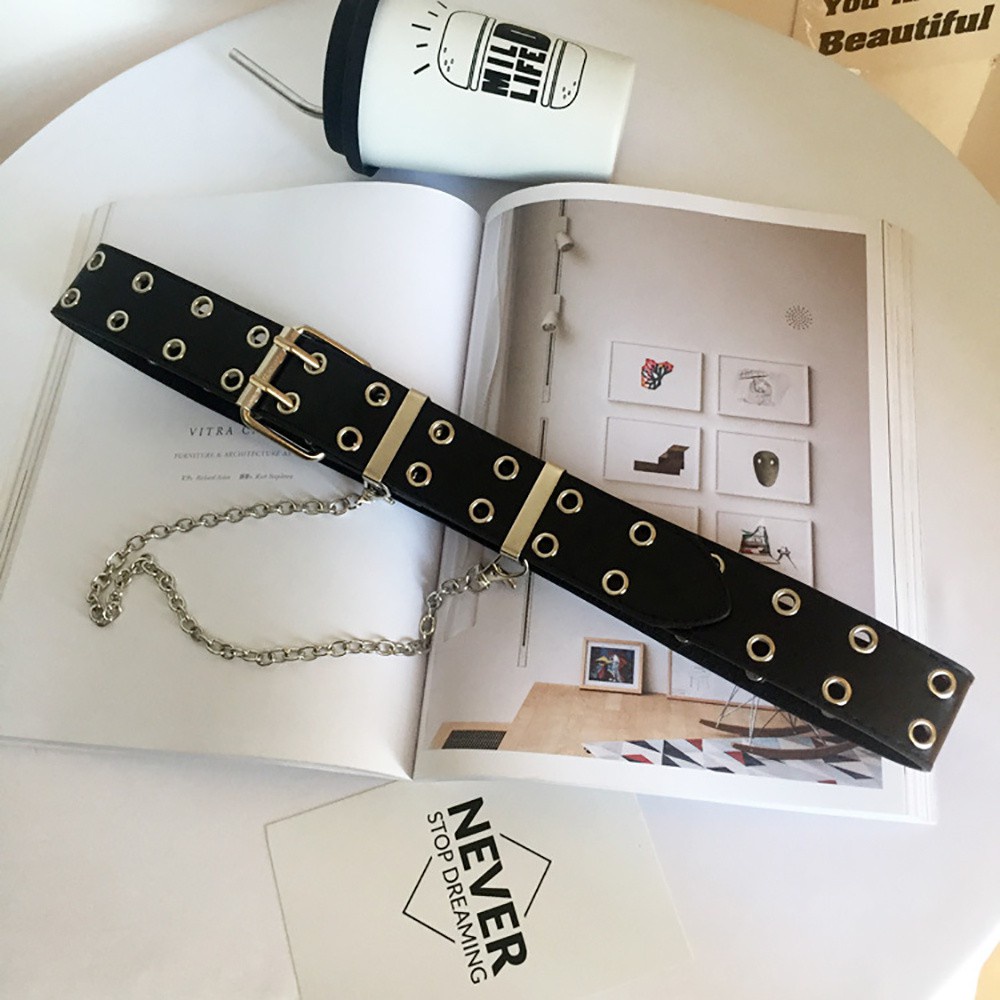Dây thắt lưng bằng da thiết kế khóa đôi phong cách cá tính thời trang cho nam và nữ