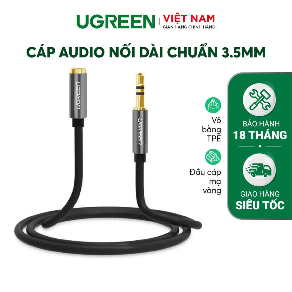 Dây AV nối dài 3.5mm UGREEN AV118 |  Đầu mạ vàng có hỗ trợ mic  | Vỏ cáp làm từ nhựa TPE cao cấp  | Bảo hành 18 tháng