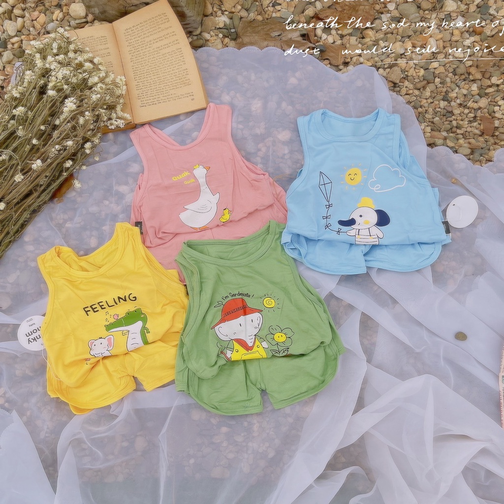 Bộ ba lỗ nền màu chất thun lạnh Minky Mom họa tiết động vật cực đẹp cho bé Namkidshop (QATE455)