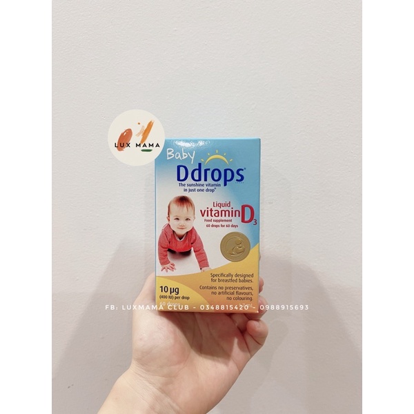 Vitamin D3 Baby DDrops 400IU thúc đẩy hấp thụ canxi cho trẻ sơ sinh và trẻ nhỏ