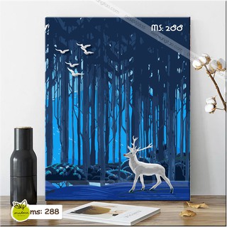 Tranh sơn dầu số hóa tự tô hươu trắng trong rừng T288 có khung
