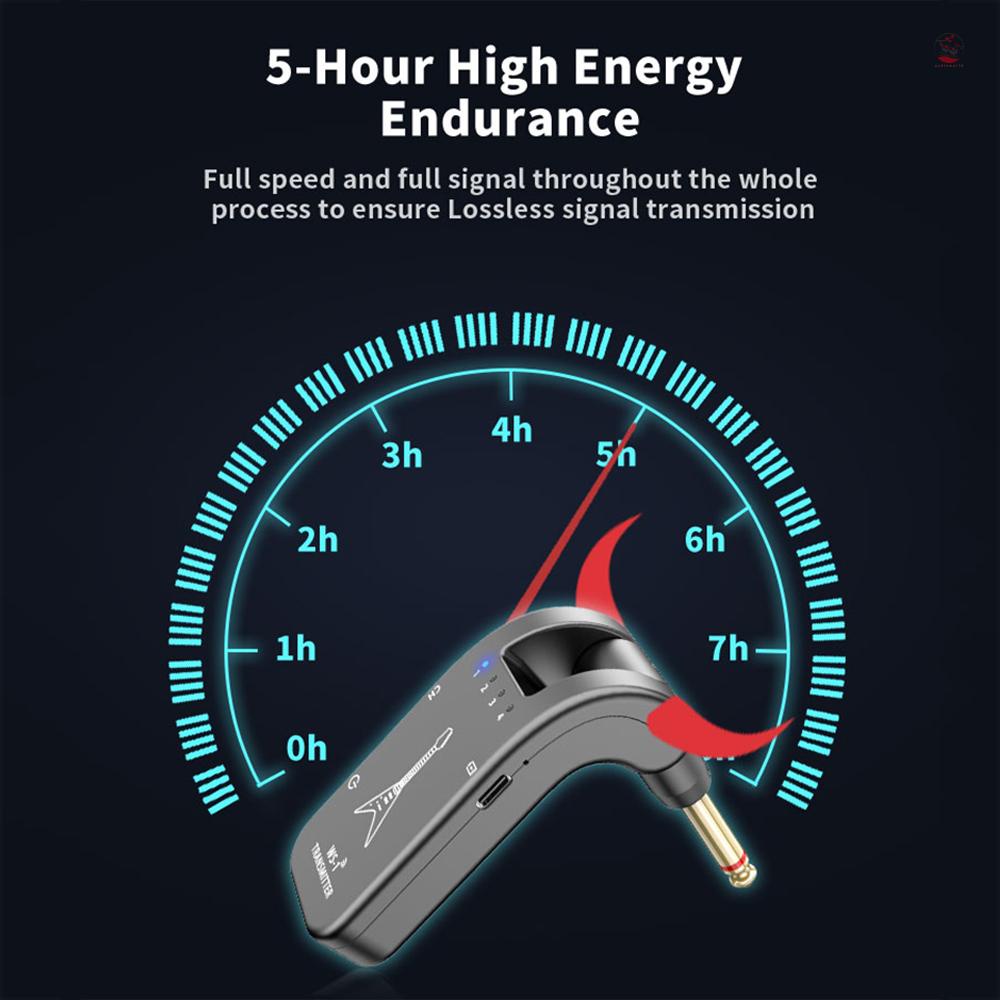 WS-1 2.4GHz Wireless Guitar System Rechargeable Audio Transmitter and Receiver 4 Channels 30m Transmission 282º Rotatable Head 5H Endurance for Electric Guitar Bass