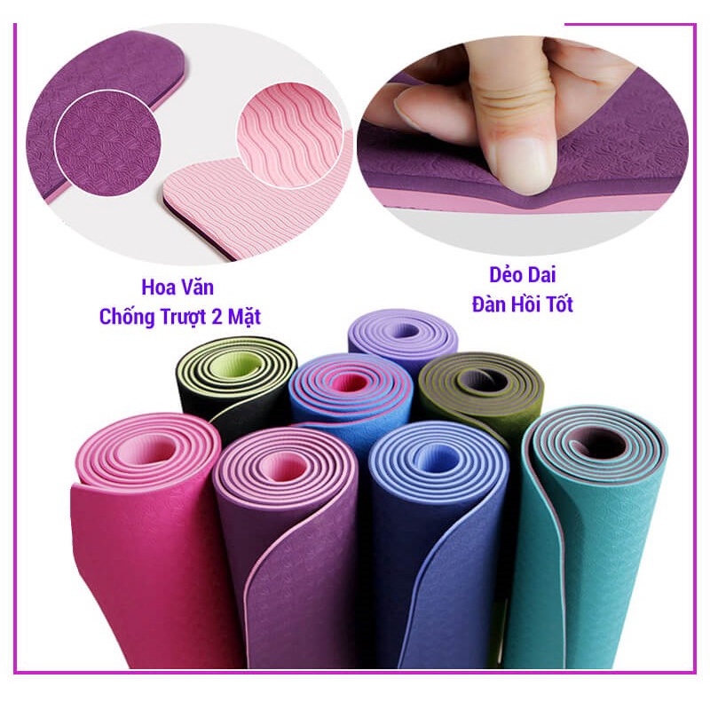 Thảm tập yoga, gym chống chơn trượt 6mm 2 lớp cao su TPE tấm miếng đệm nót tập thể dục tại nhà