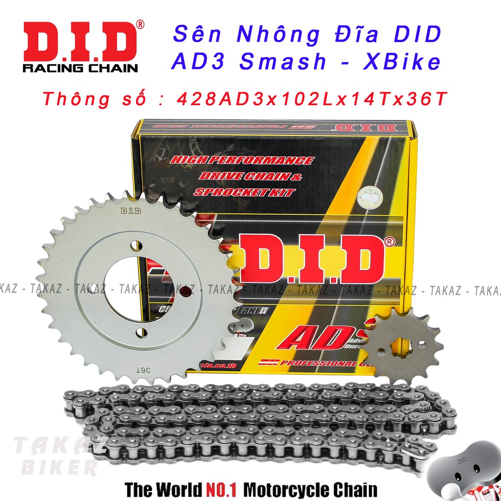 Sên Nhông Đĩa D.I.D AD3 9 ly Dùng Cho Xe Smash - XBike 428AD3 102L - 14T x 36T B1 mã sp