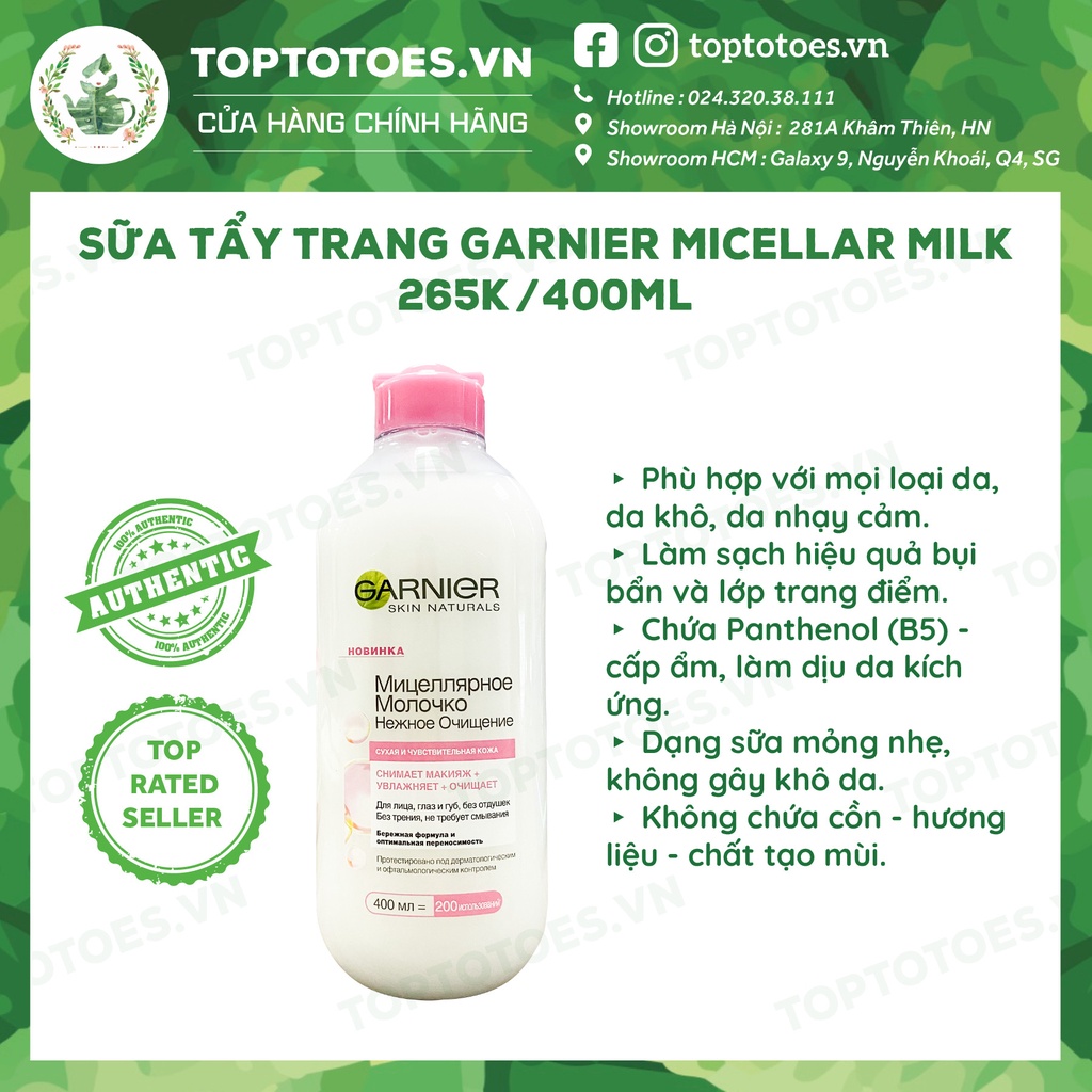 Nước tẩy trang Garnier Micellar Water tẩy sạch êm dịu cho mặt-mắt-môi 400ml