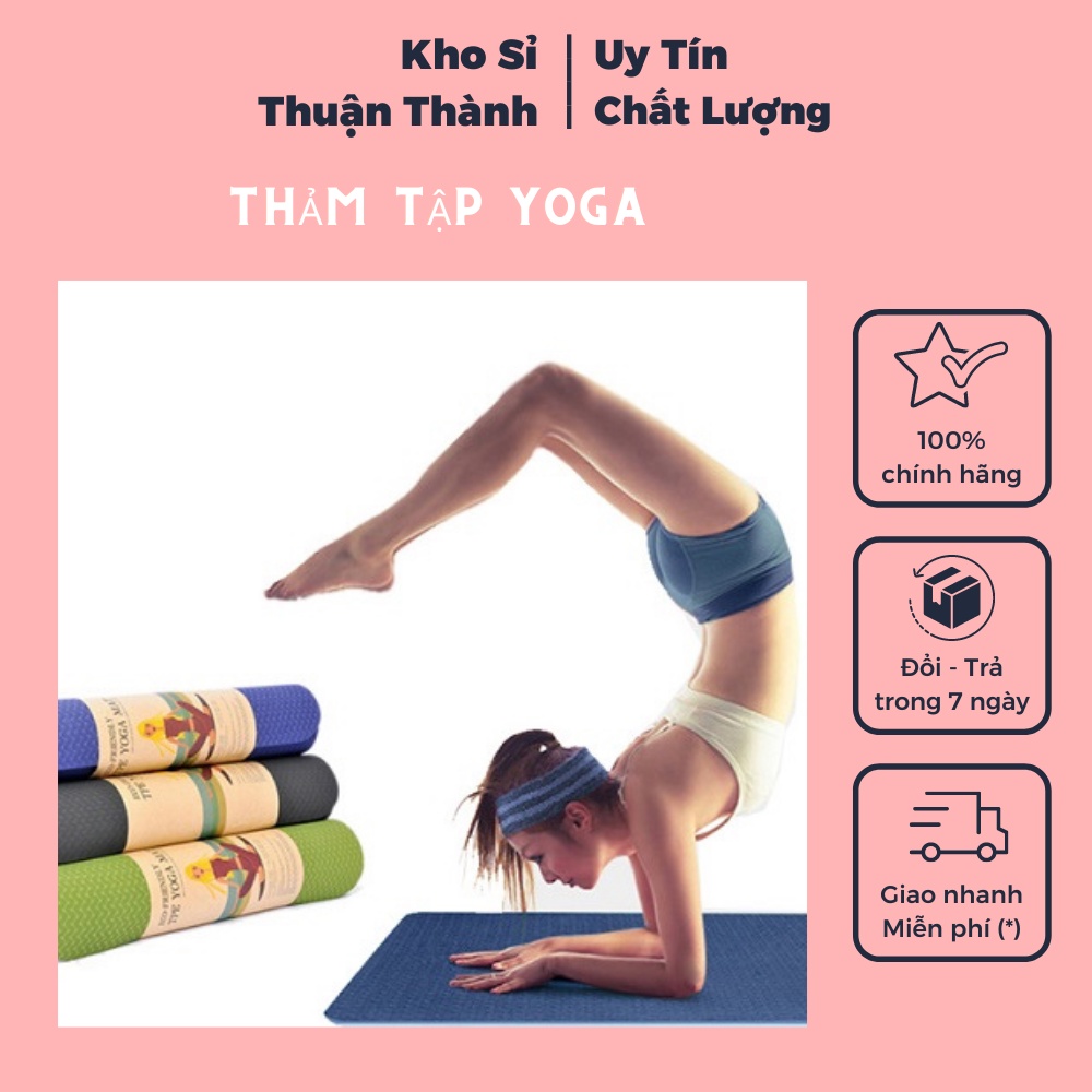 Thảm tập yoga chống trượt tpe cao cấp loại 1 dày dặn 2 lớp dày 6mm 8mm (khosithuanthanh)