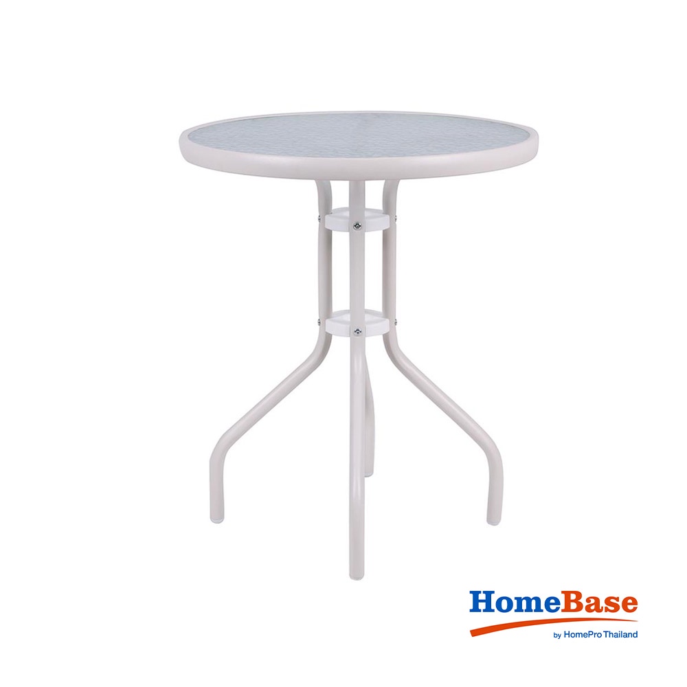 HomeBase SPRING Bàn bằng thép có mặt kính cường lực W71xH71xD60cm màu trắng