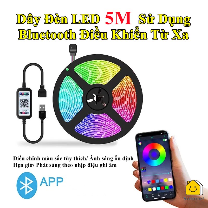 【TIK TOK 】Cuộn Dây Đèn LED Dán 5M 5050 Trang Trí RGB Điều Khiển Từ Xa 16 Triệu Màu Nháy Theo Nhạc Kết Nối Điện Thoại