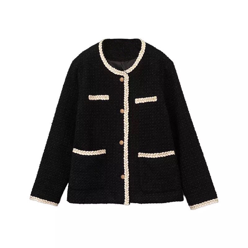 Áo khoác cổ tròn dáng rộng phong cách Hàn Quốc thanh lịch dành cho nữ