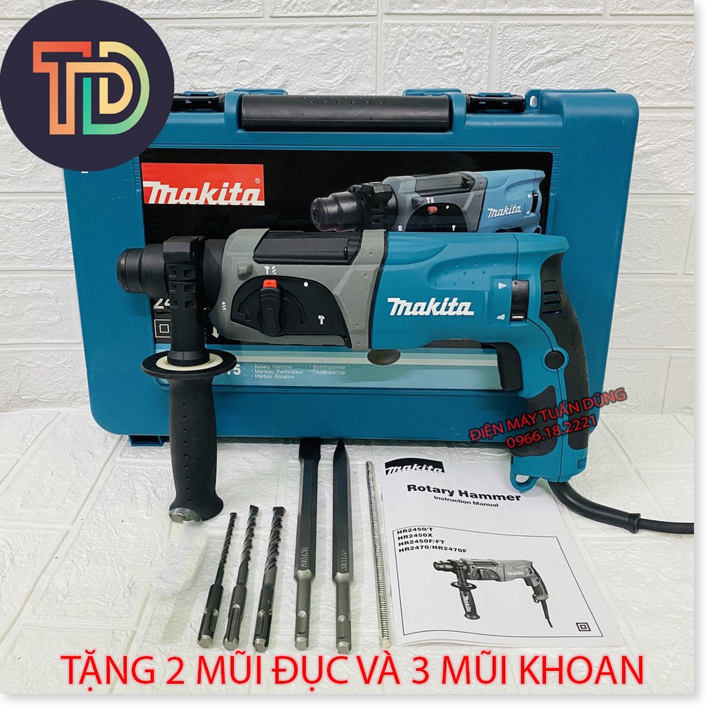 Máy khoan đục bê tông Makita HR2470F, tặng 5 MŨI KHOAN VÀ ĐỤC