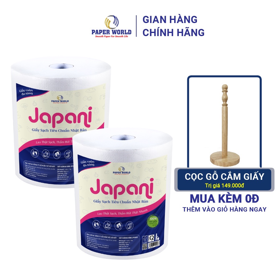 [MUA 1 TẶNG 1] Combo 2 Giấy cuộn lau bếp đa năng 1kg tiết kiệm JAPANI | Thế Giới Giấy | 100% bột giấy nguyên sinh