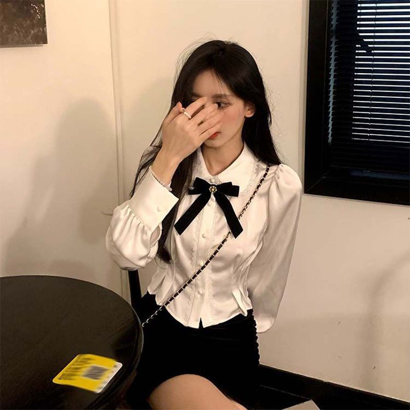 COZOKC COZOK Áo sơ mi kiểu COZOK tay dài cổ búp bê xinh xắn thời trang dành cho nữ