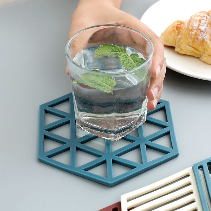 1 Miếng Lót Tô Cách Nhiệt Chống Bỏng Bằng Silicone Màu Trơn Khoét Lỗ Hình Học Độ Cao Cao Cho Nhà Bếp Gia Đình