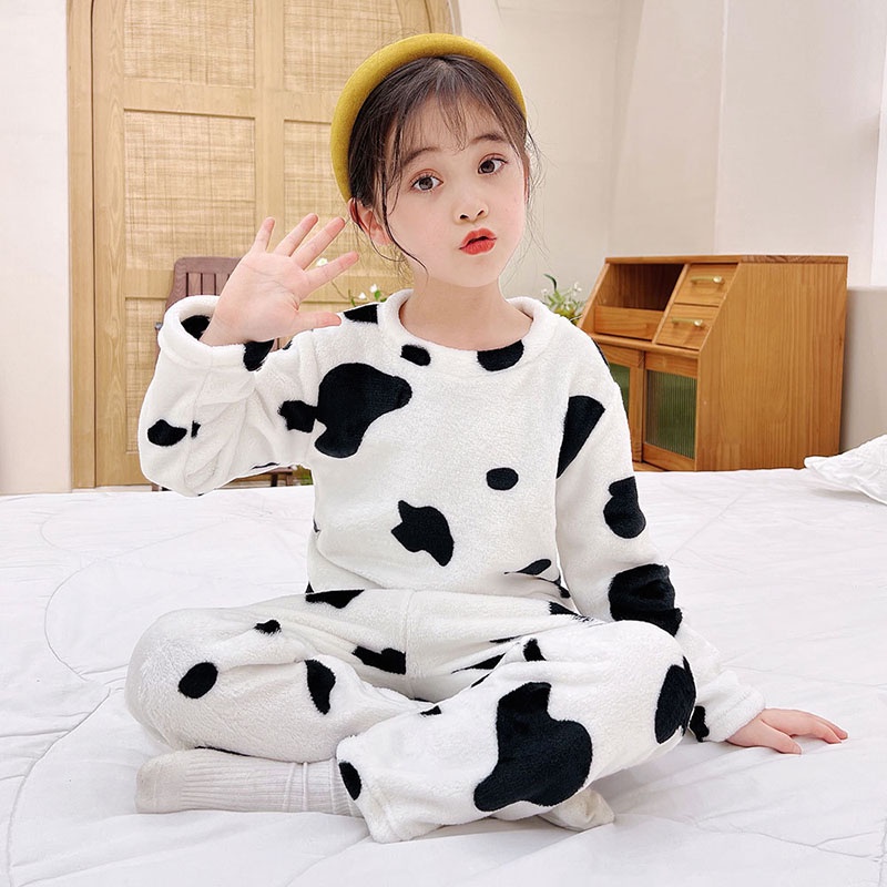 Bộ đồ ngủ IQ ANGEL bằng vải flannel lót lông cừu giữ nhiệt phong cách xinh xắn dành cho trẻ em