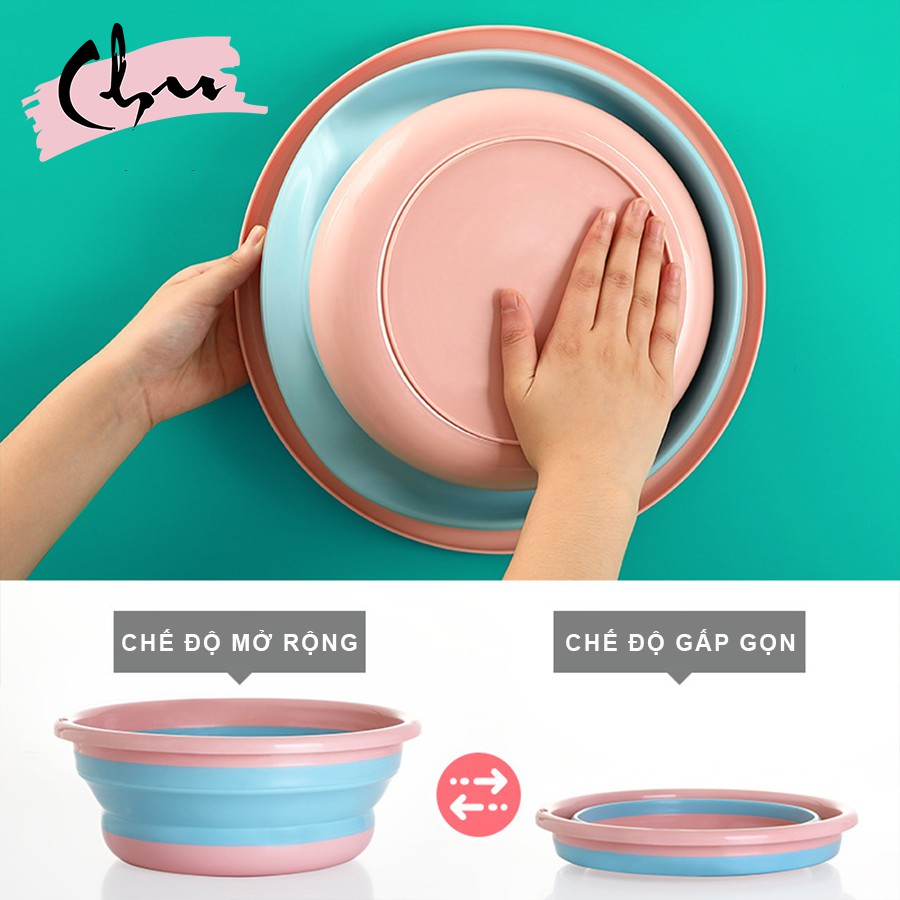 THAU CHẬU NHỰA GẤP GỌN SILICONE NHIỀU MÀU – 3 SIZE LỚN/VỪA/NHỎ - TẶNG KÈM MÓC TREO