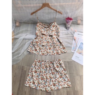 Đồ bộ lụa 2 dây tầng mặc nhà dễ thương