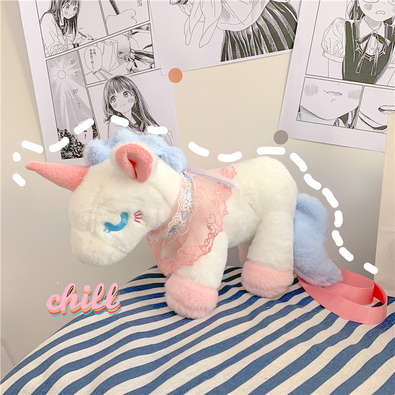 Túi đeo chéo gấu bông pony ngựa 1 sừng unicorn xinh xắn ulzzang hàng xịn Quảng Châu có sẵn