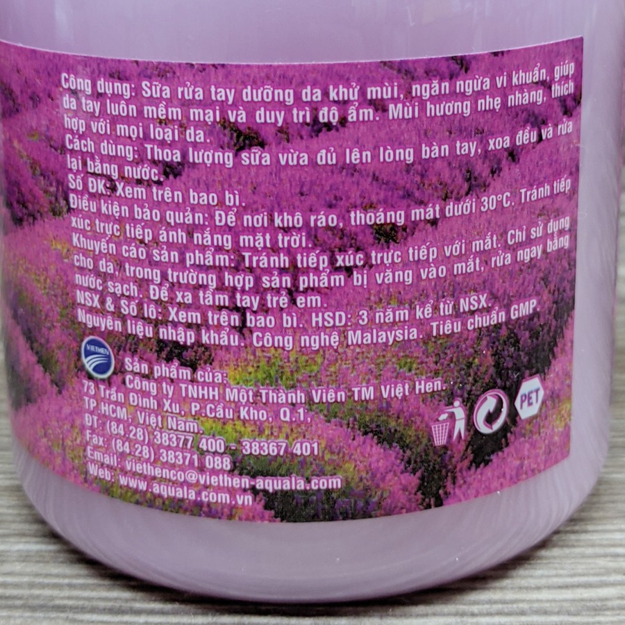 Sửa rửa tay Aquala chai 500ml, Có nhiều mùi, Sạch tay kháng khuẩn