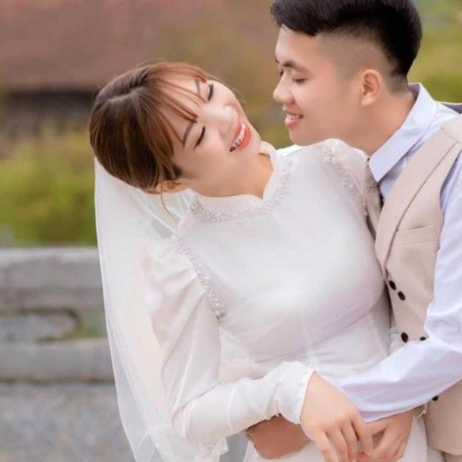 Áo dài đẹp tay phồng CHAANG May sẵn áo dài đỏ tay bồng, vải lụa đính đá ngọc cao cấp