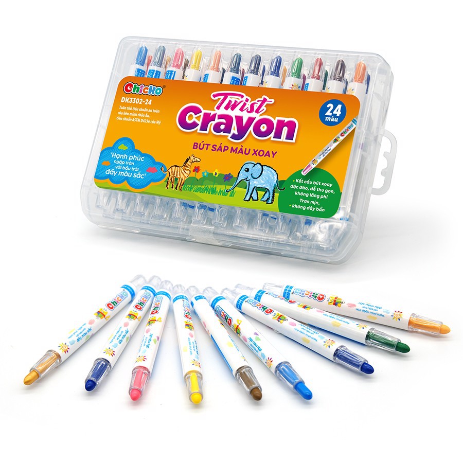 Bút Sáp Màu Xoay Duka Twist Crayon 24 Màu - Hộp Nhựa