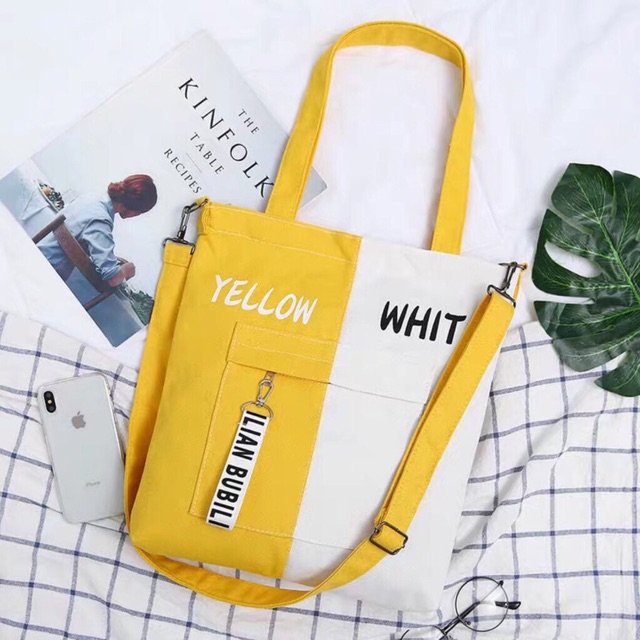 [Giá Sập Sàn] TÚI TOTE PHỐI MÀU chữ White Blue Black Yelow Pink thời trang mang hai kiểu mẫu mới hot style kitishop