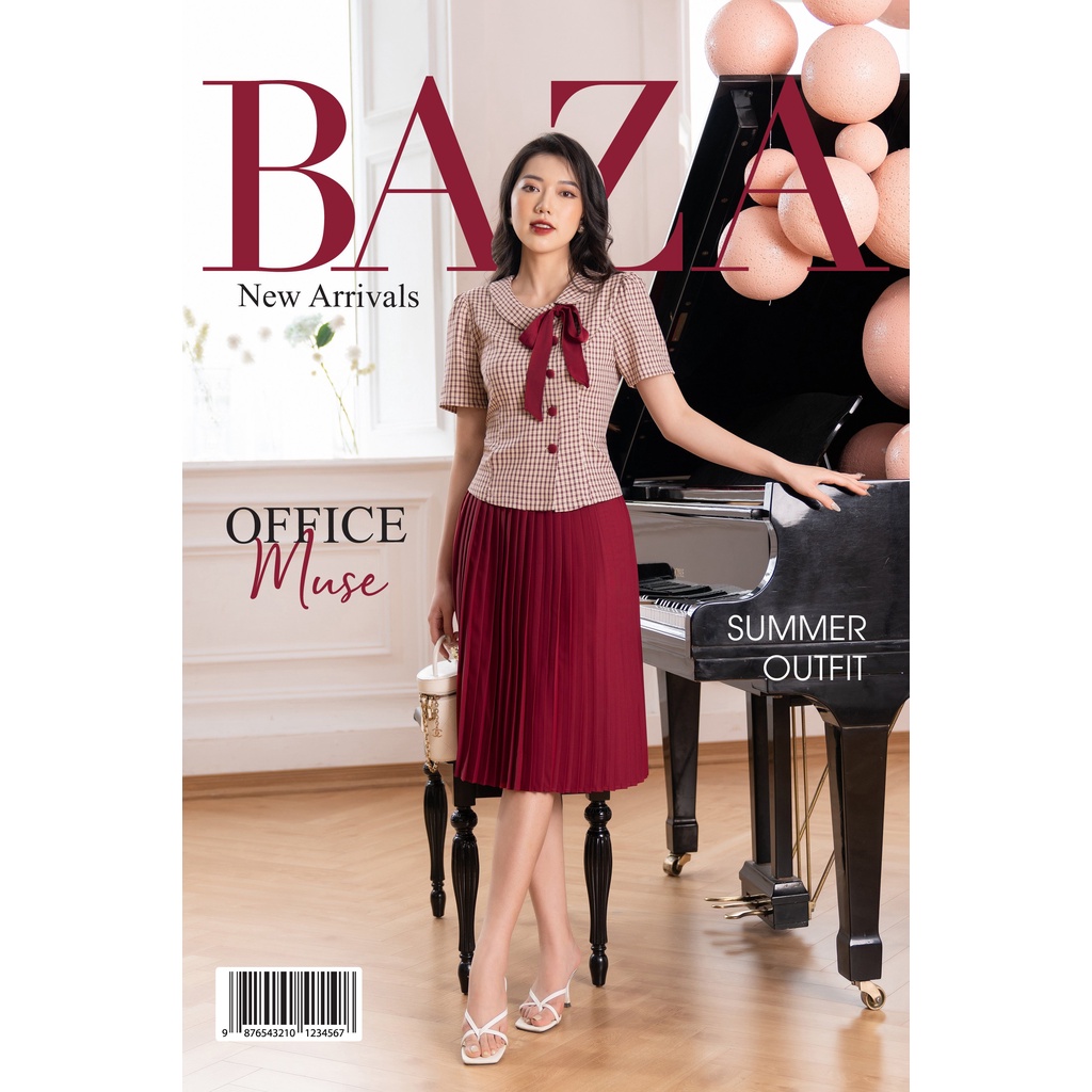 Set bộ công sở áo kẻ chân xếp ly BSB488