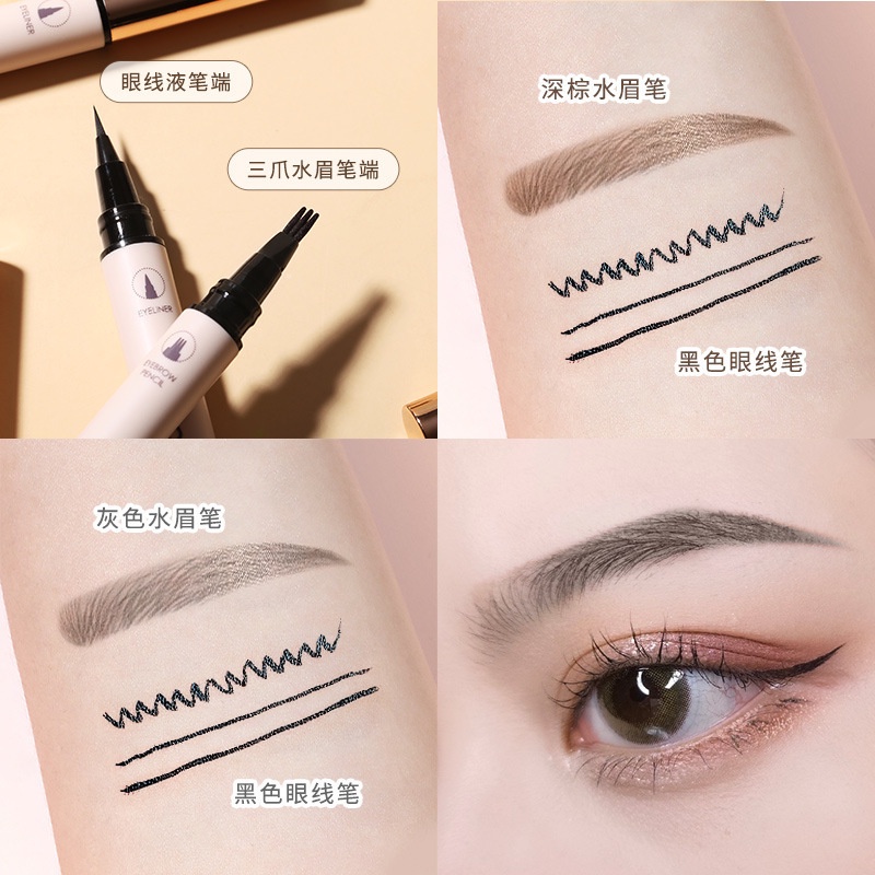 Bút Kẻ Mắt và Kẻ Mày Phẩy Sợi 2 Đầu Kết hợp WODWOD W917 Chống Nước Lâu Trôi