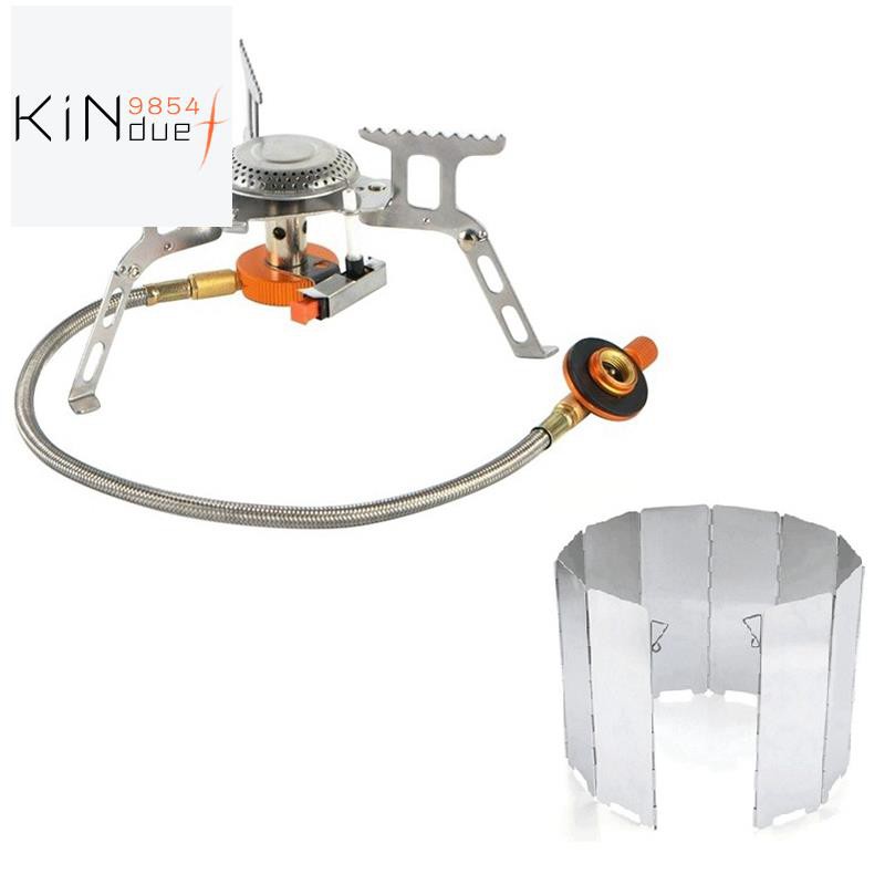 Outdoor Gas Stove Folding Stove Hiking Camping Gas Burners Portable Split Stoves+ 10 Plate Wind Screen Windshield