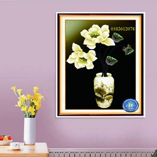 TRANH ĐÍNH ĐÁ BÌNH HOA SEN - TRANH ĐÍNH ĐÁ 3D CHƯA ĐÍNH VS077