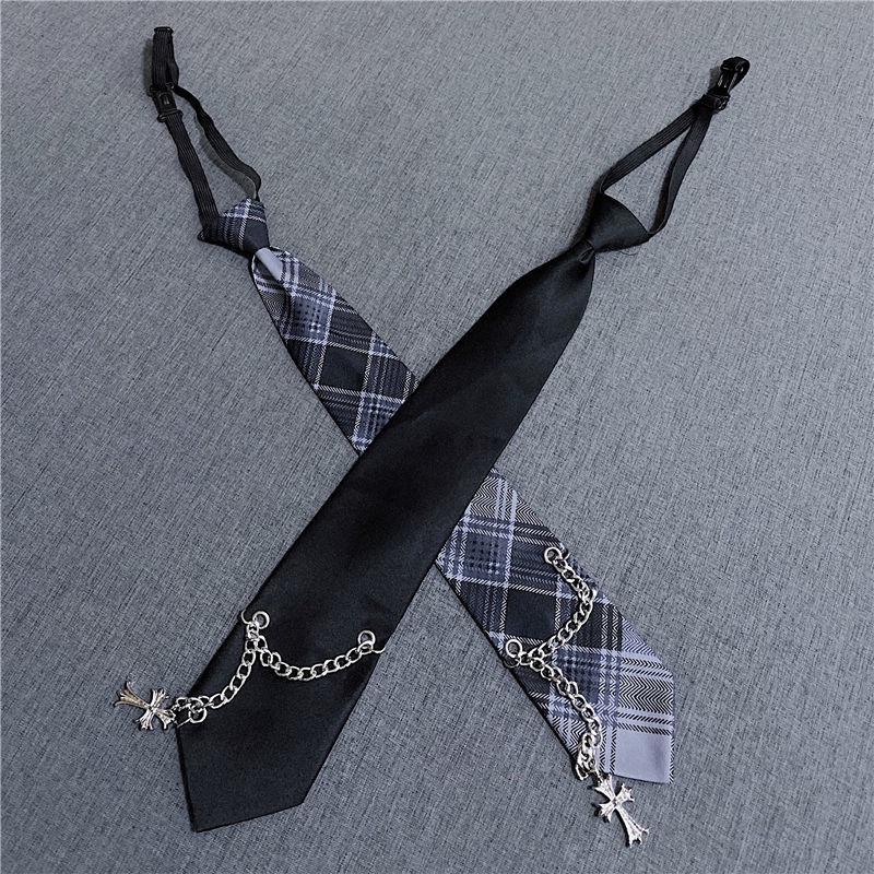 Cà Vạt Họa Tiết Ca Rô Phong Cách punk Hàn Quốc Dành Cho Nam Nữ
