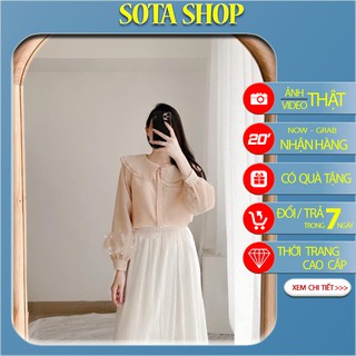 [ Quà Tặng Là Nước Xả Vải Bạn Nha ] Áo sơ mi voan tơ 2 lớp cổ sen kiểu Áo voan sơ mi dài tay tiểu thư xinh xắn