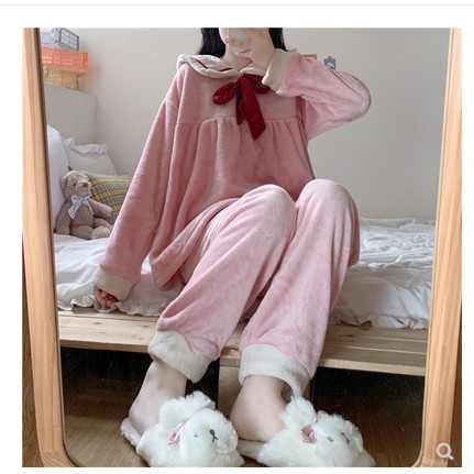 🎀FREESHIP🎀Đồ ngủ pijama nữ dài tay nơ ngọt ngào mùa đông đồ ngủ dày dặn và thoải mái