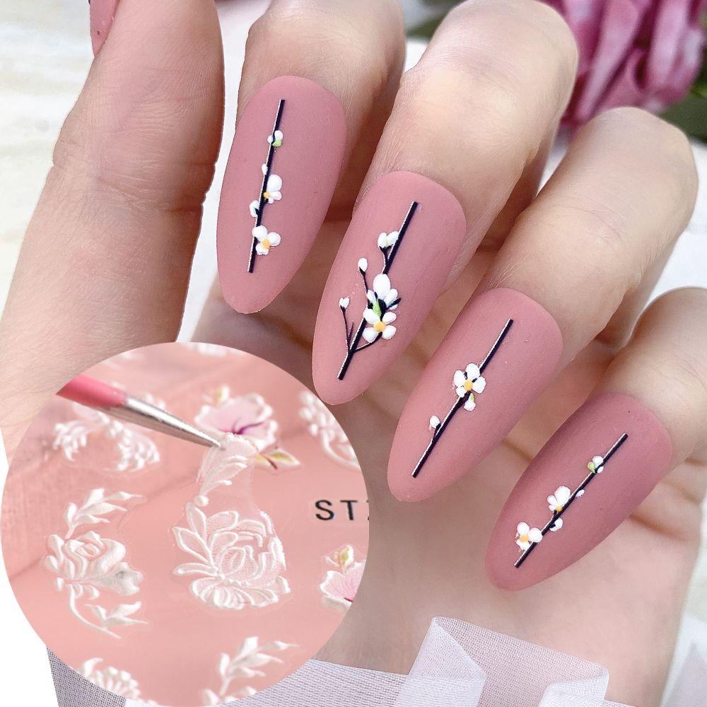 Miếng Dán Trang Trí Móng Tay Tự Dính Bằng Acrylic In Nổi Họa Tiết Xinh Xắn