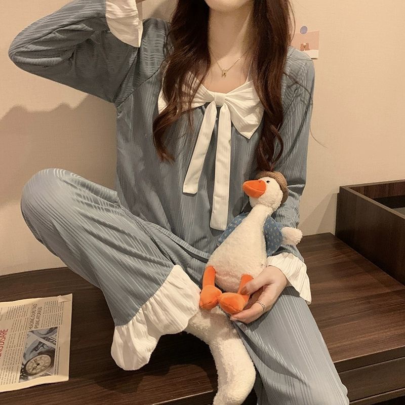 Bộ đồ ngủ JSC đính nơ dễ thương thời trang xuân thu cho bạn gái