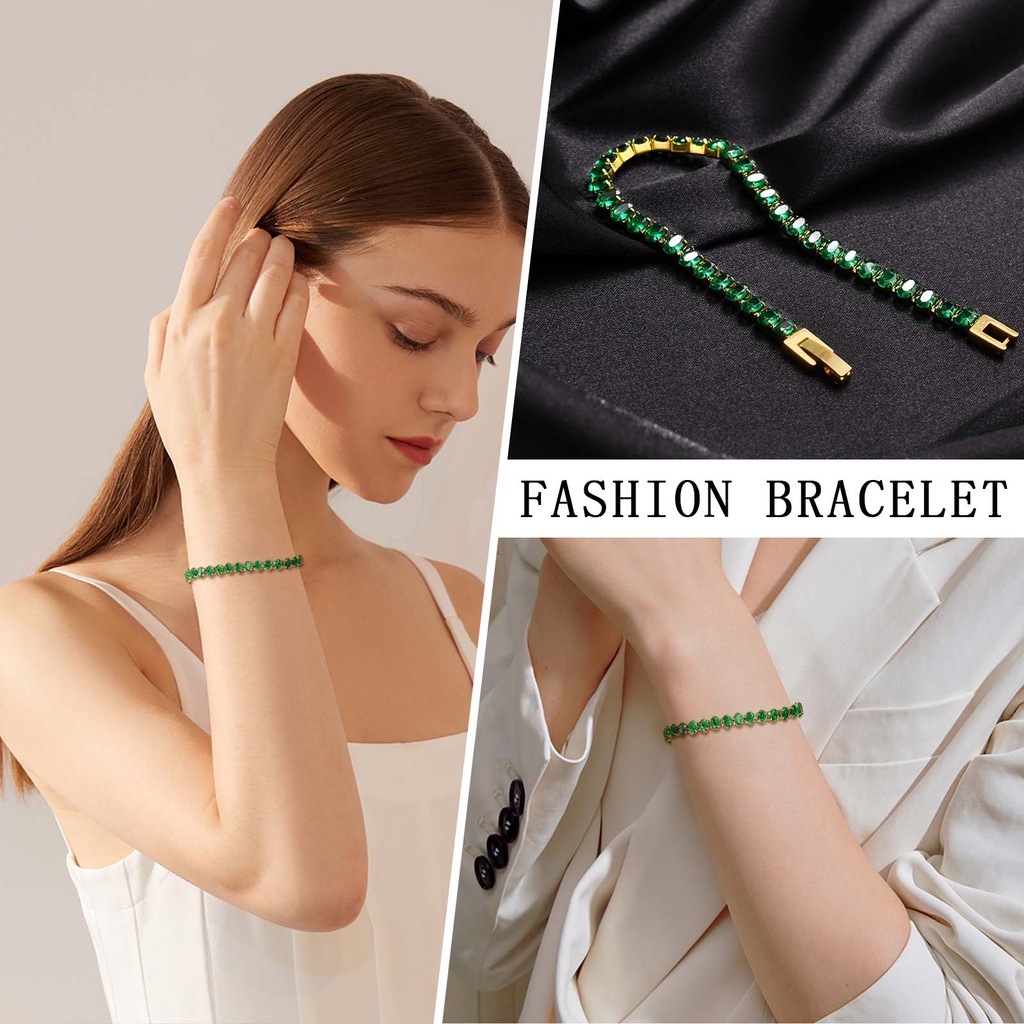 Vnox Vòng Đeo Tay Mắt Xích 5mm Màu Xanh Lá/ Trắng Đính Đá Zircon Thời Trang Cho Nữ