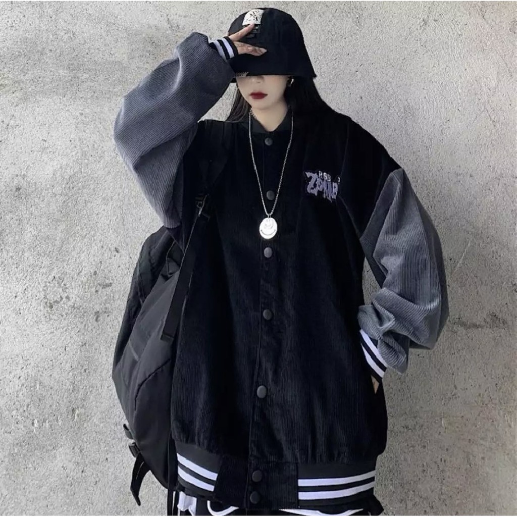 Áo Khoác Nhung Gân Kiểu Bomber Thêu Logo ZOMBIE Cực Đẹp