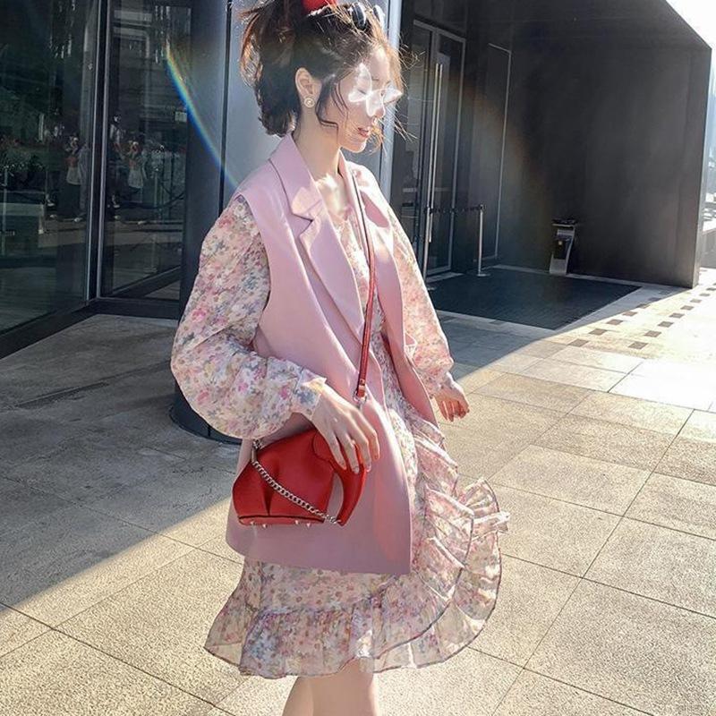 Đầm Cổ Chữ V Phối Bèo Họa Tiết Hoa Xinh Xắn Phong Cách Hàn Quốc Dành Cho Phụ Nữ