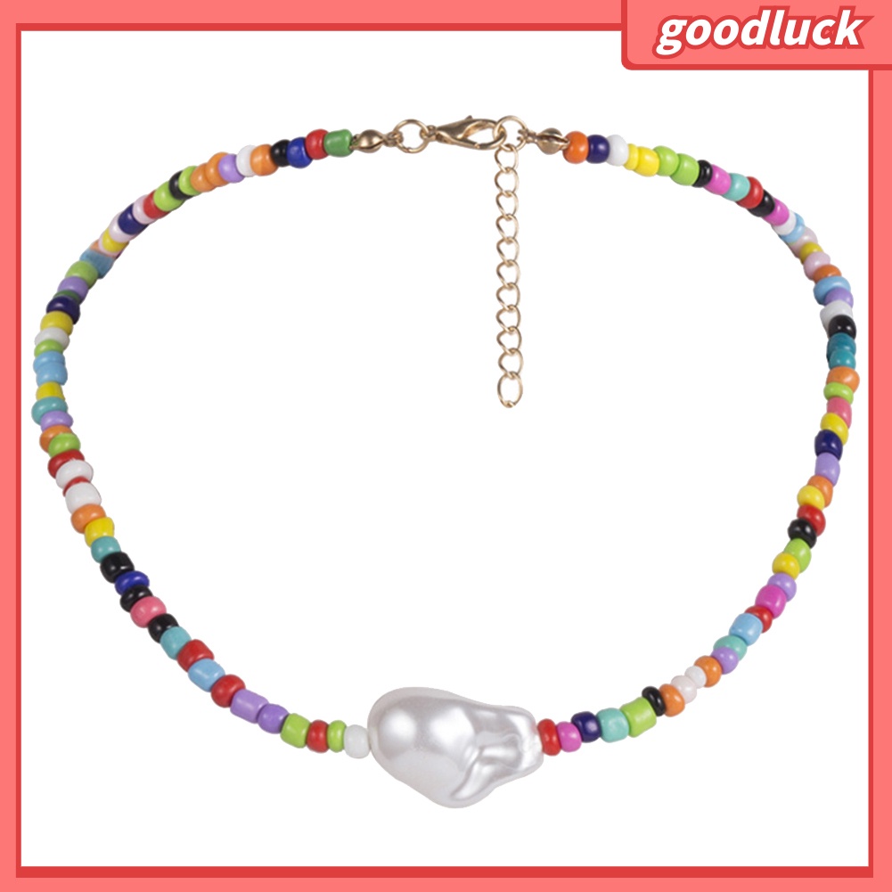 Vòng Cổ Choker Xỏ Hạt Phối Ngọc Trai Phong Cách Bohomian Cho Nữ