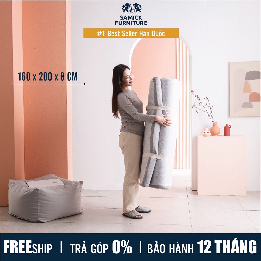 Nệm foam Topper tiện nghi Hàn Quốc SAMICK COMFY 160x200x8cm - Nệm trải sàn chống trượt - Nệm cho bé bò