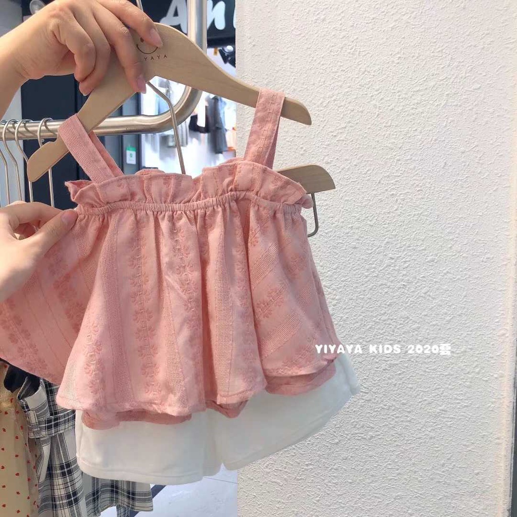 Bộ Đồ Hai Mảnh Áo Hai Dây Bằng Vải Cotton Thời Trang Mùa Hè Dành Cho Bé Gái