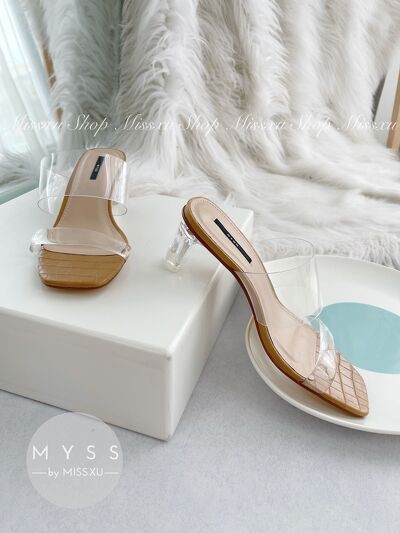Giày guốc nữ 2 quai trong phối gót trong suốt 5cm thời trang MYSS - SU115