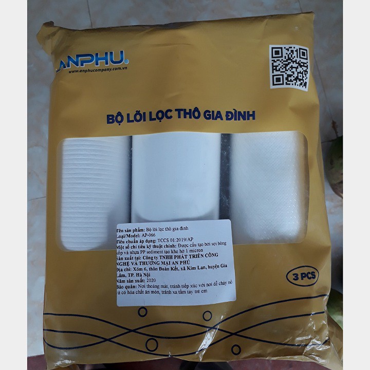 Bộ lõi lọc nước thô 1,2,3 An Phú chính hãng dùng cho máy lọc nước RO