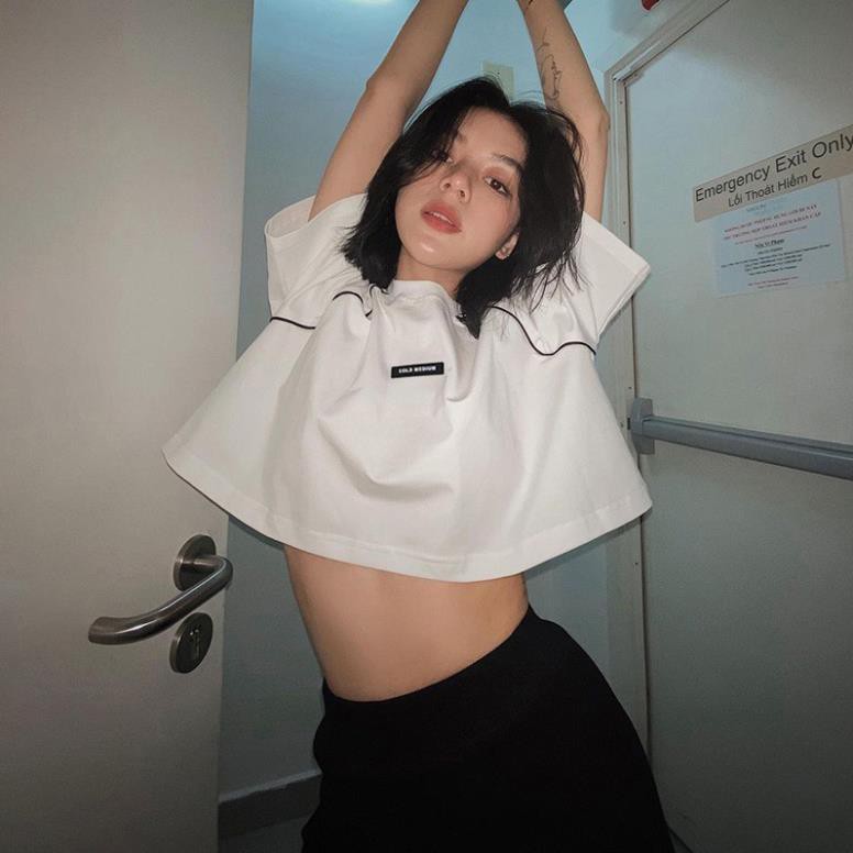 [Mã FASHIONG10 giảm 10k đơn 50K] Áo Croptop Nữ Tay Lỡ Logo Ngực 🦋FREESHIP🦋 Áo Phông Nữ Dáng Lửng  | BigBuy360 - bigbuy360.vn