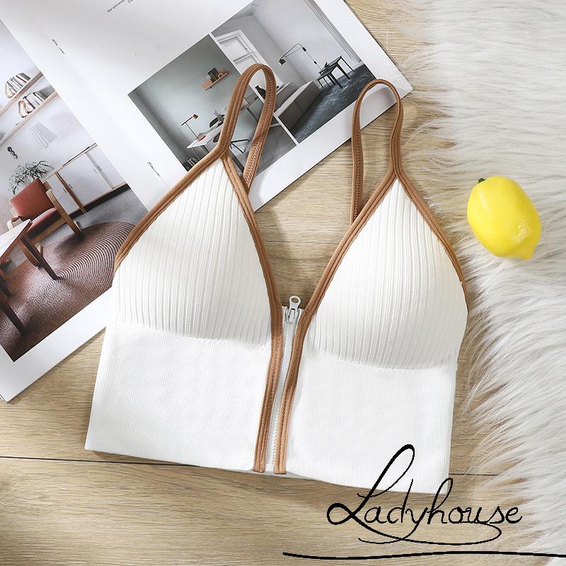 Áo Bra Croptop Không Tay Màu Sắc Trơn Thiết Kế Hở Lưng Có Khóa Kéo Thời Trang Quyến Rũ Cho Nữ