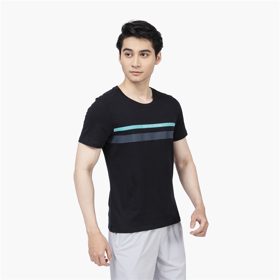 Áo Thun Nam Ngắn Tay ARISTINO ATS010S2 Áo Phông T-Shirt suông vừa trơn màu phối kẻ ngang ngực vải cotton cao cấp Cao Cấp