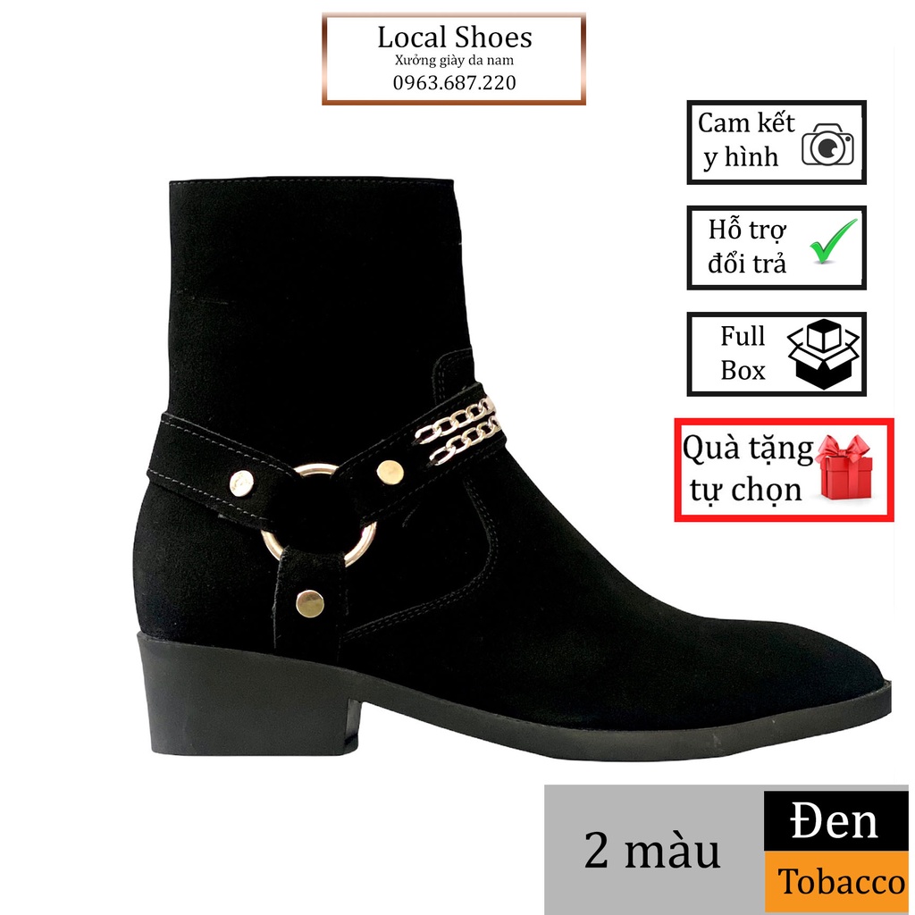 [ 2 màu ] 4cm Heels Harness Boots da lộn, bốt quai xích