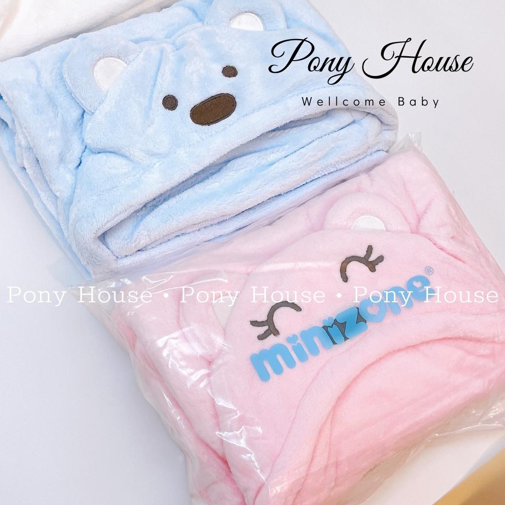 Chăn Choàng Ủ Lông Hình Gấu Có Mũ Minizone  Cho Bé Sơ Sinh Hàng Loại 1 Lông Mịn, Dày Dặn