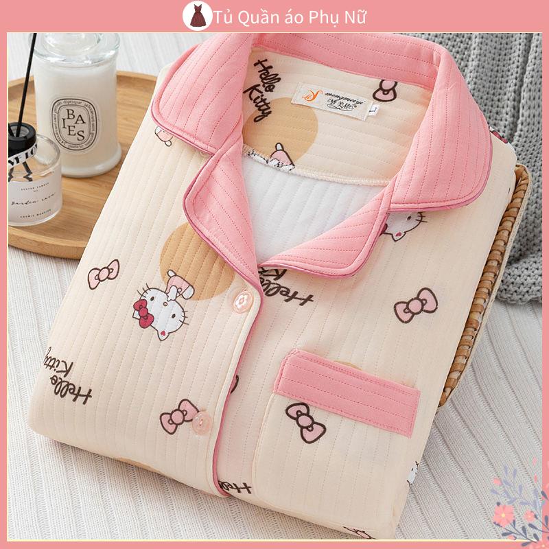 B B B / B Bộ Đồ Ngủ Cotton Ba Lớp Dày Ba Lớp Thời Trang Xuân Thu Đông Cho Mẹ Bầu Sau Sinh