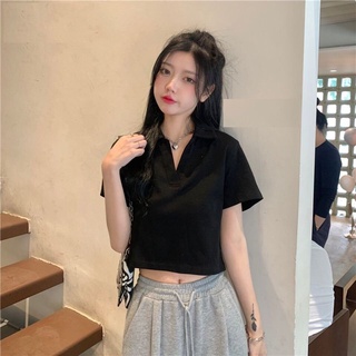 Áo croptop Polo nữ tay ngắn form rộng SIKY 100% cotton , Croptop nữ cổ bẻ ngắn tay form rộng-CR08